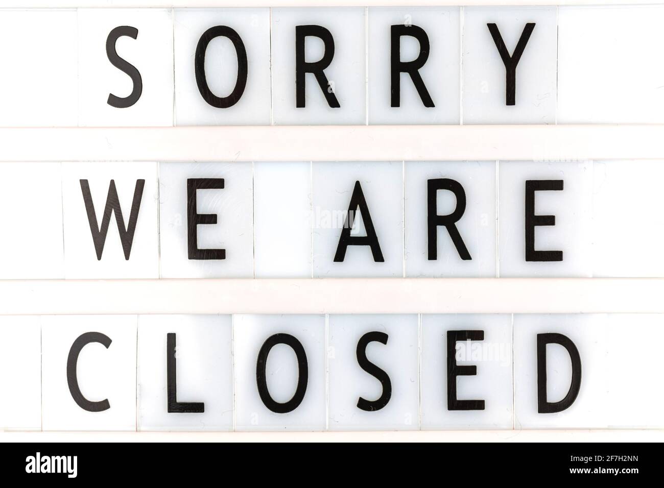 Sorry we are closed sign, text message background photo Stock Photo