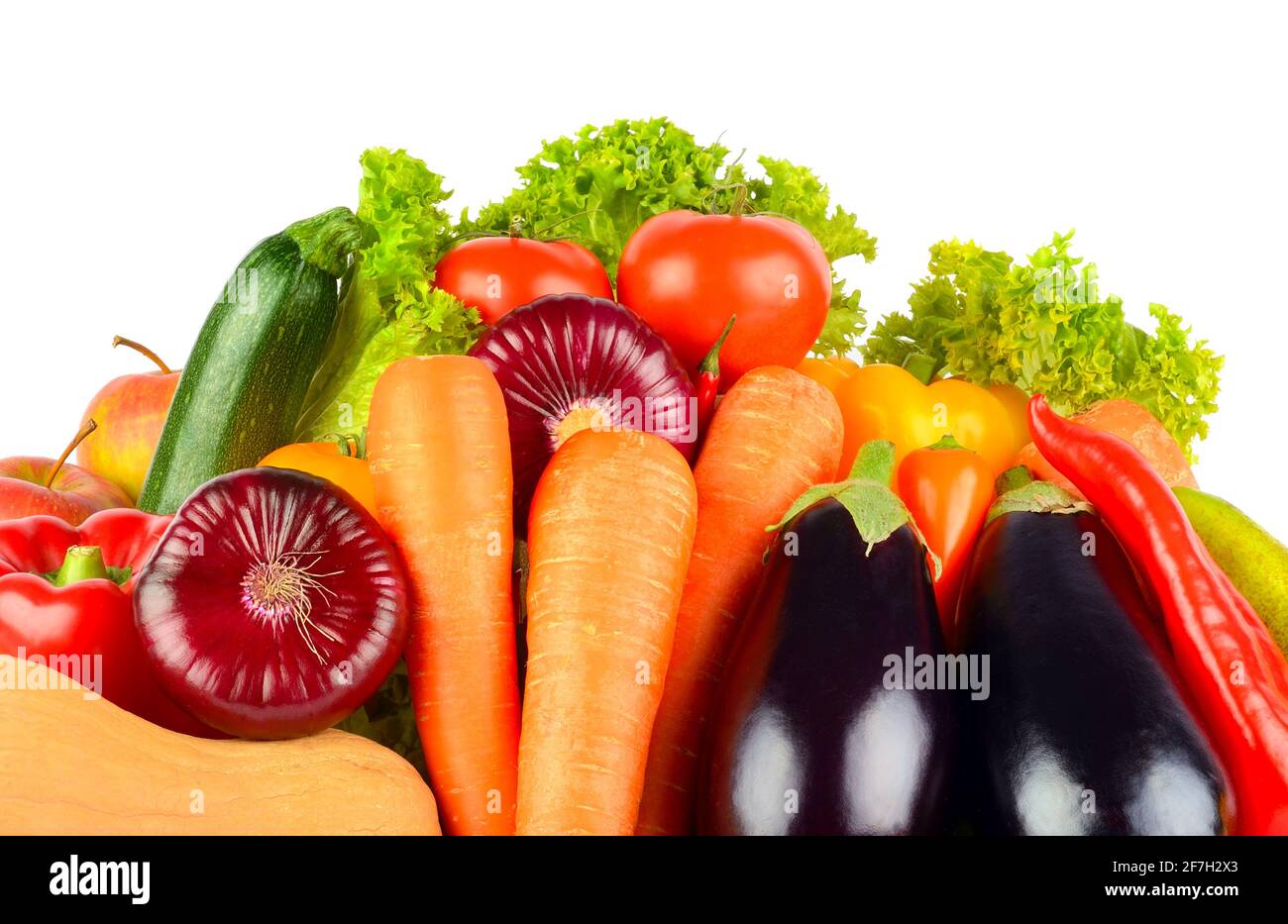 Ripe, bright vegetables and fruits isolated on white background. Copy space Stock Photo