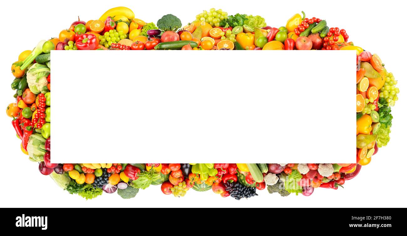 Paronama frame of fruits, vegetables, berries isolated on white background Stock Photo