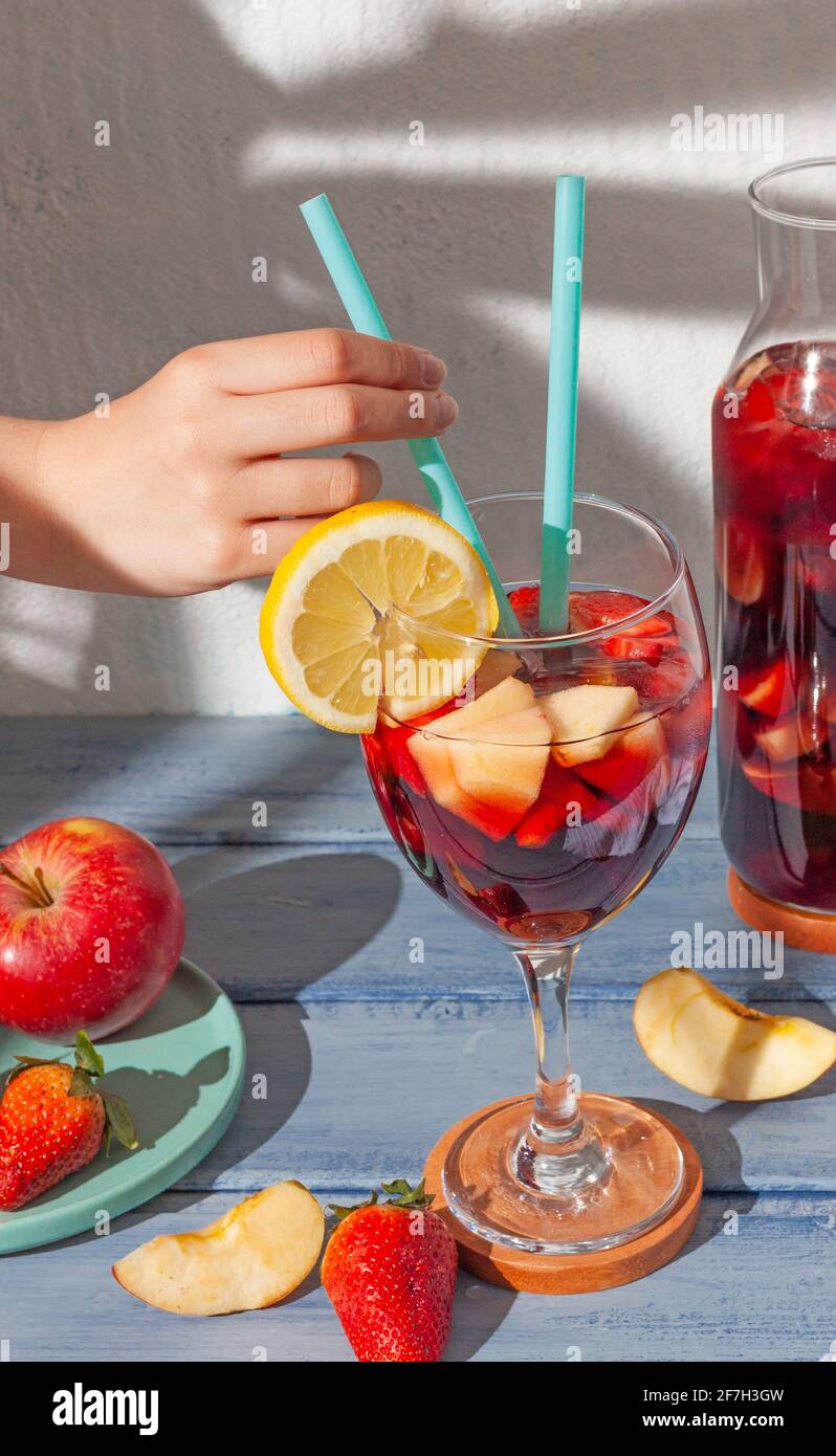 Sangria in a pitcher and in glasses Stock Photo - Alamy