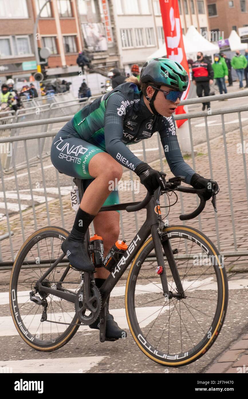 SCHOTEN, BELGIUM - APRIL 7: Daniek Hengeveld of Team GT Krush Tunap Cycling and The Netherlands during the 1st Scheldeprijs 2021 - Women's Elite on Ap Stock Photo