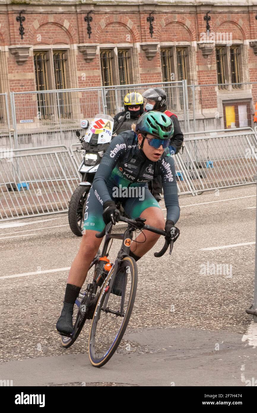 SCHOTEN, BELGIUM - APRIL 7: Daniek Hengeveld of Team GT Krush Tunap Cycling and The Netherlands during the 1st Scheldeprijs 2021 - Women's Elite on Ap Stock Photo