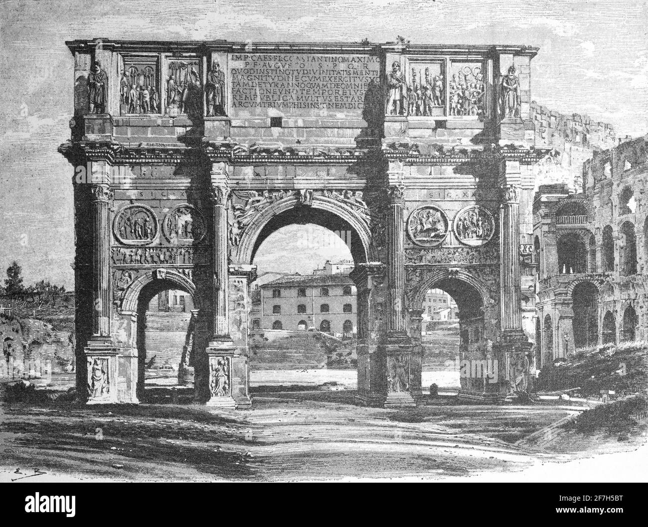 Triumphal arch of the Roman Emperor Constantine I next to the Colosseum, Rome, Italy, Southern Europe Stock Photo