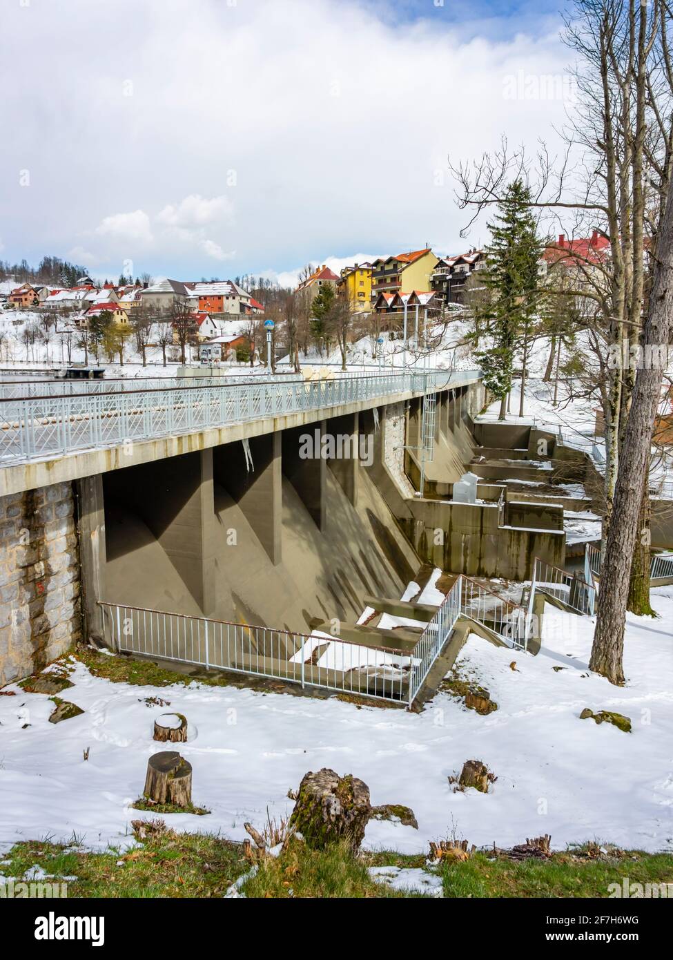 Lake Bajer dam street passage im Fuzine in Croatia Europe Stock Photo