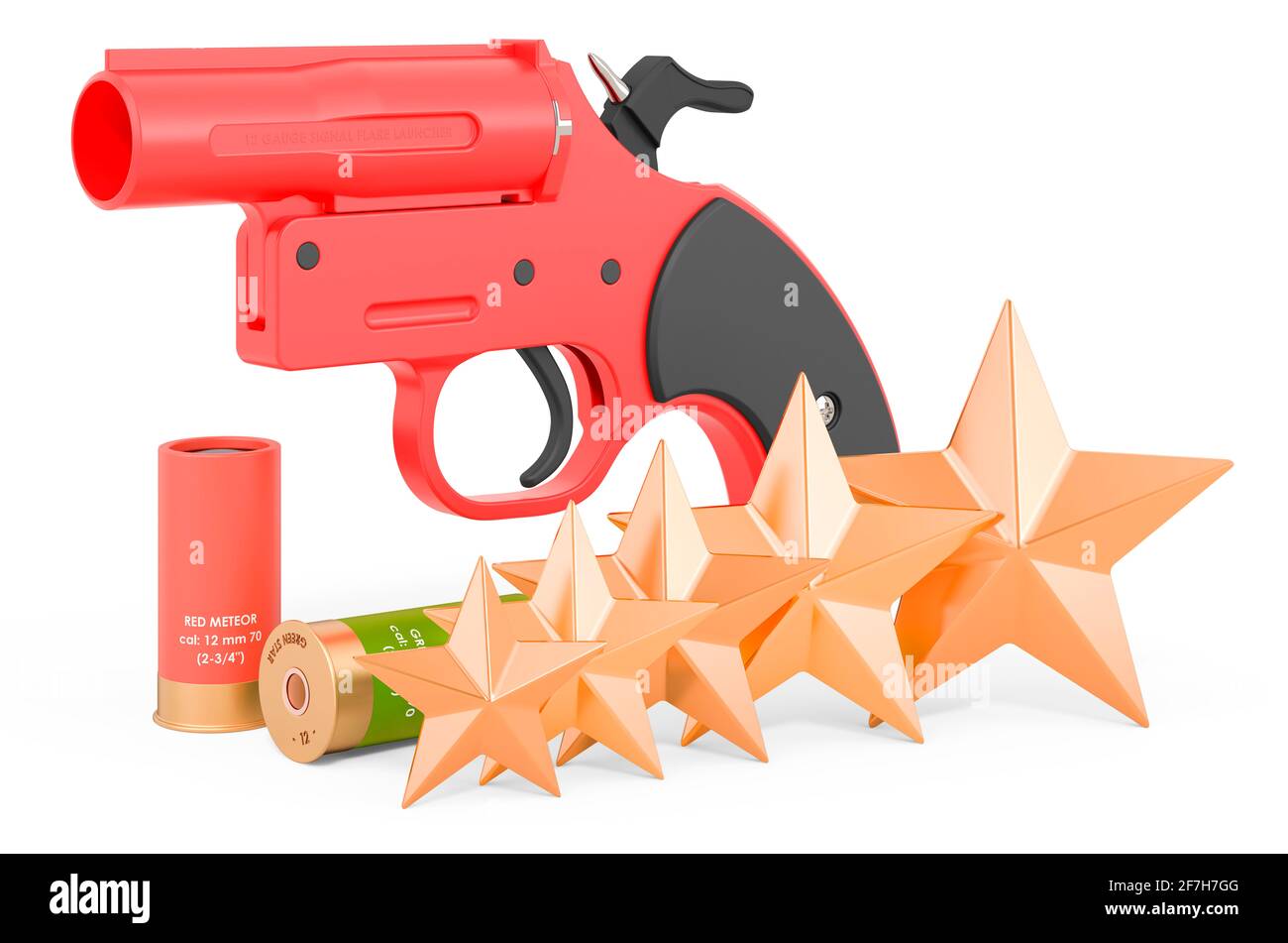 Customer rating of flare gun, signal pistol. 3D rendering Stock Photo