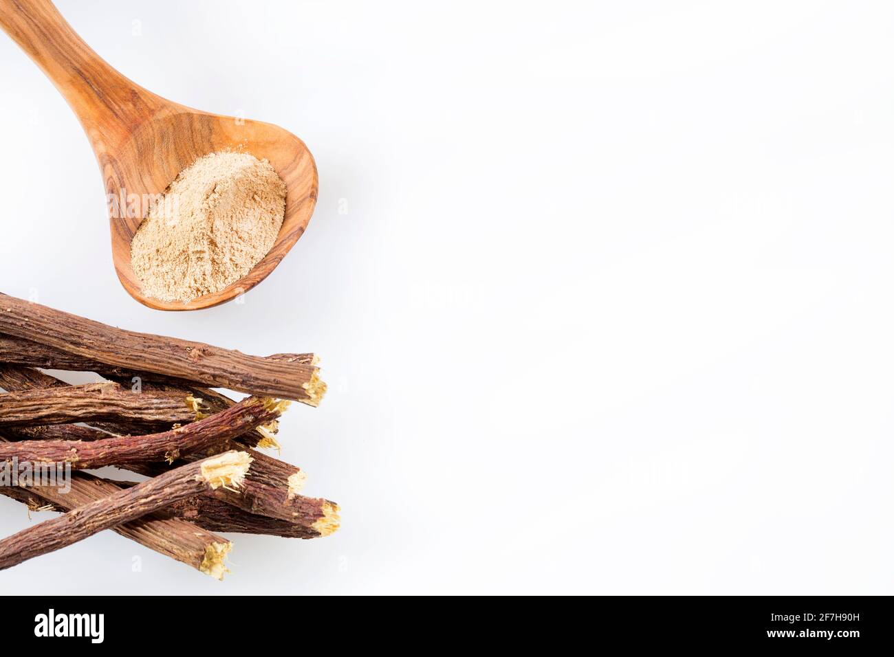 Stems and licorice powder Glycyrrhiza glabra. Licorice root has