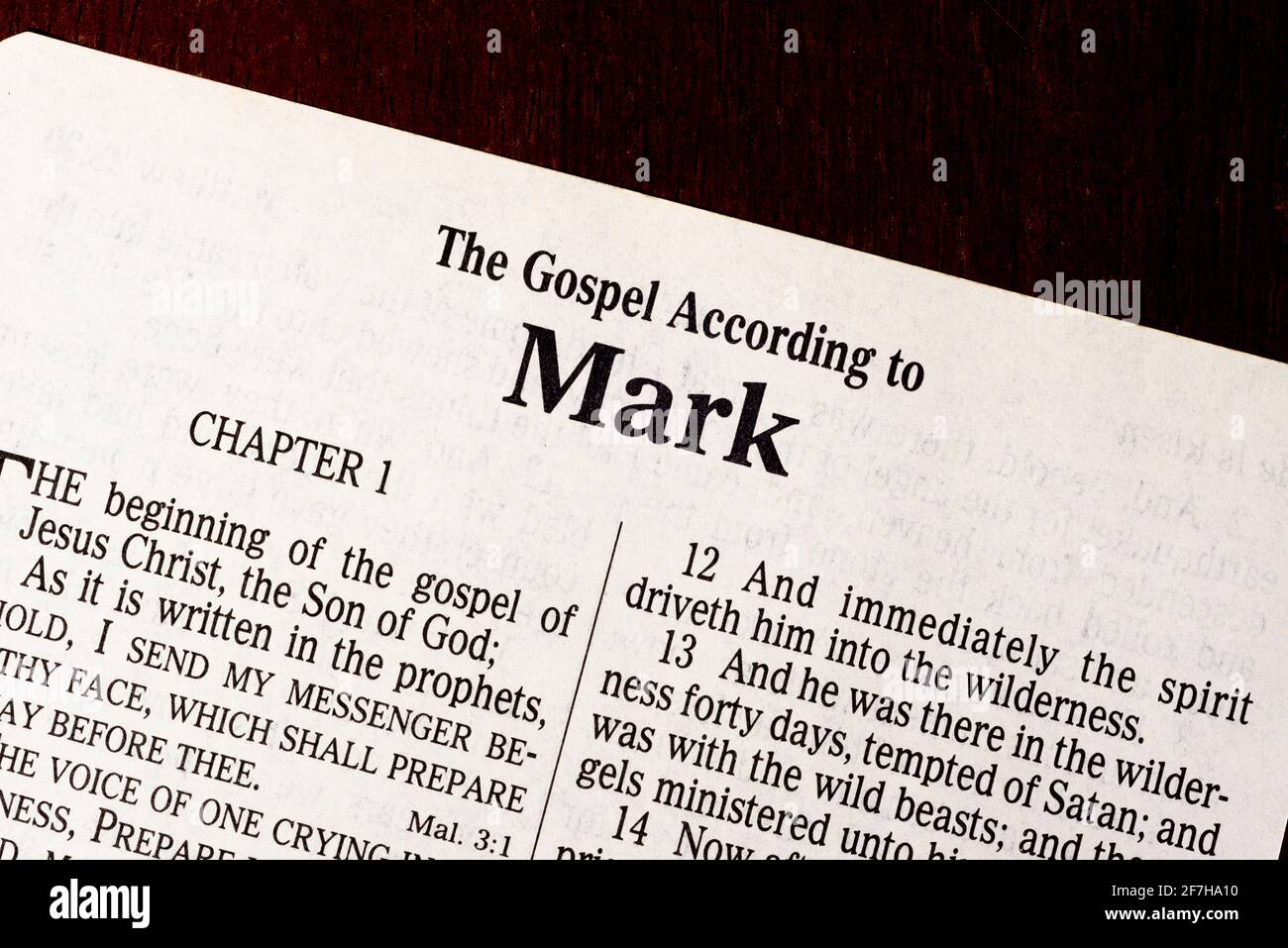 This is the King James Bible translated in 1611.  There is no copyright.  Gospel of Mark Title Page Stock Photo