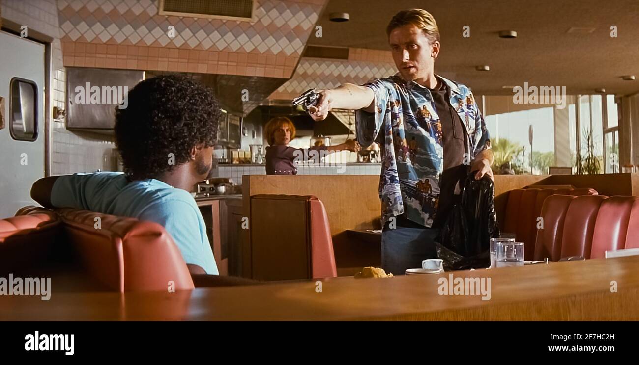 USA. Tim Roth and Samuel L. Jackson in a scene from the (C)Miramax film: Pulp  Fiction (1994). Plot: The lives of two mob hitmen, a boxer, a gangster and  his wife, and