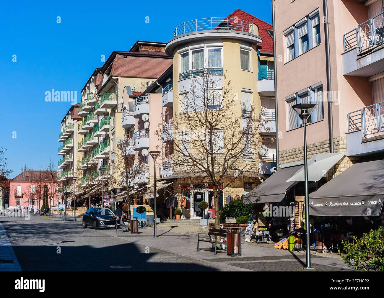 Street in spa town of Heviz, Lake Balaton area, Central Transdanubia, Hungary, Central Europe Stock Photo
