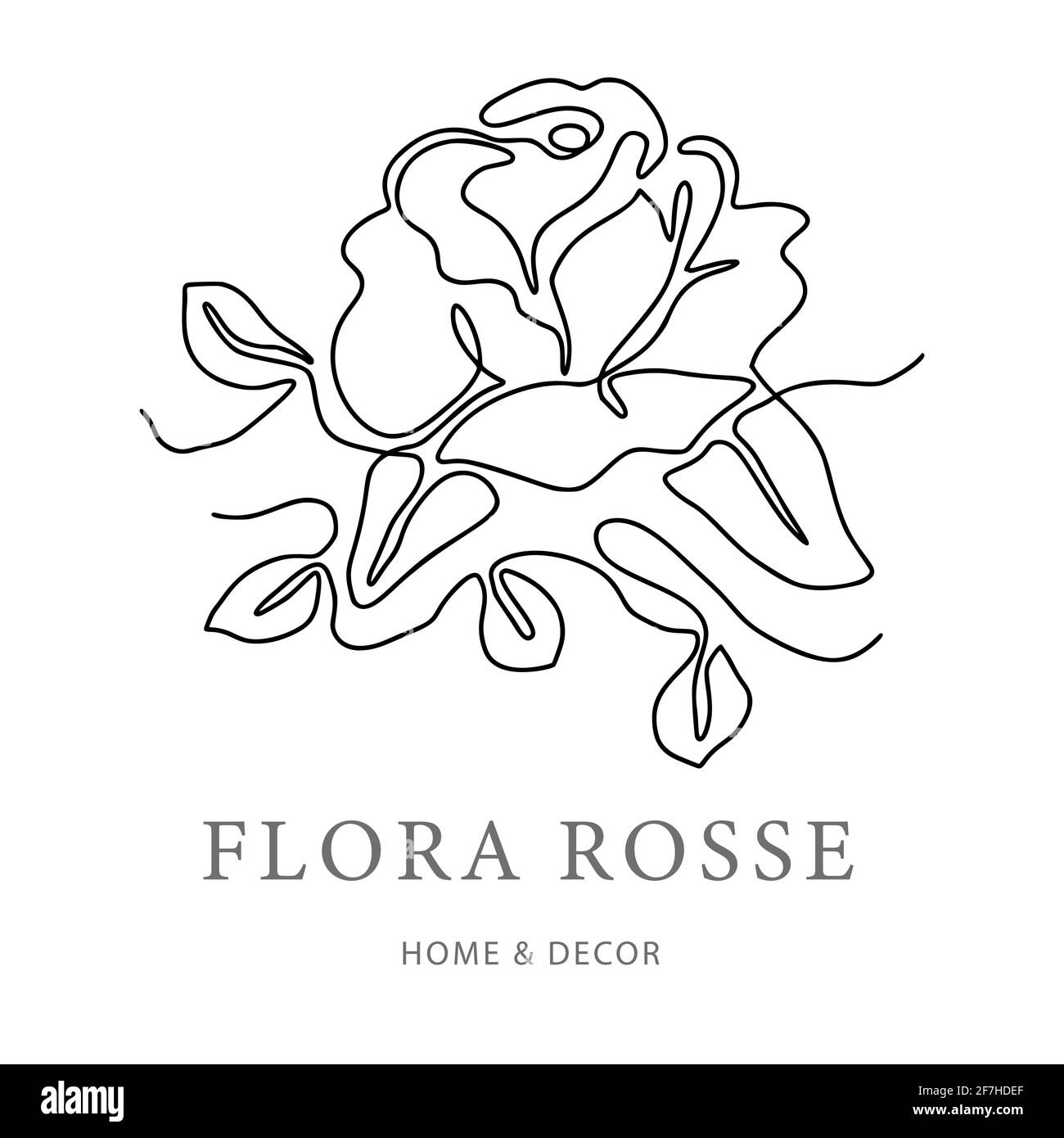 Outline rose one line flower logo and poster art. Abstract vector plant