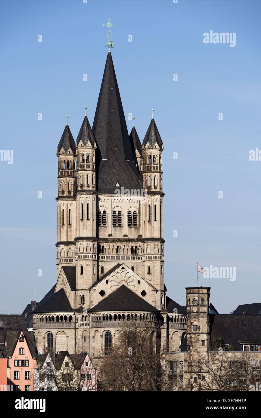 the medieval roman basilica great st martin in cologne old town Stock Photo