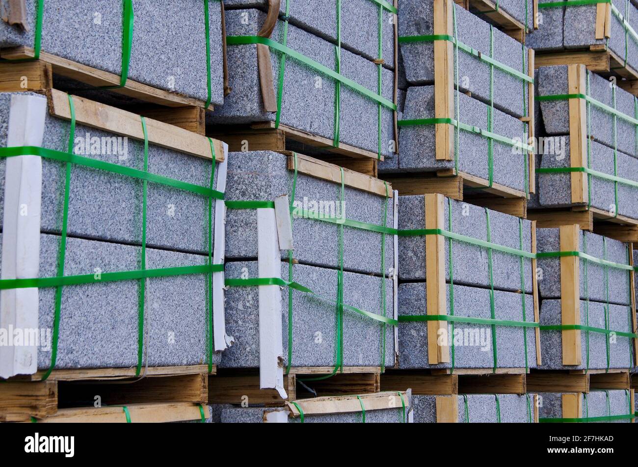 New stacks of granite stones on palletts Stock Photo - Alamy