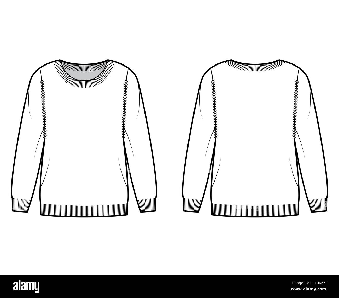 Sweater technical fashion illustration with round neck, long sleeves ...