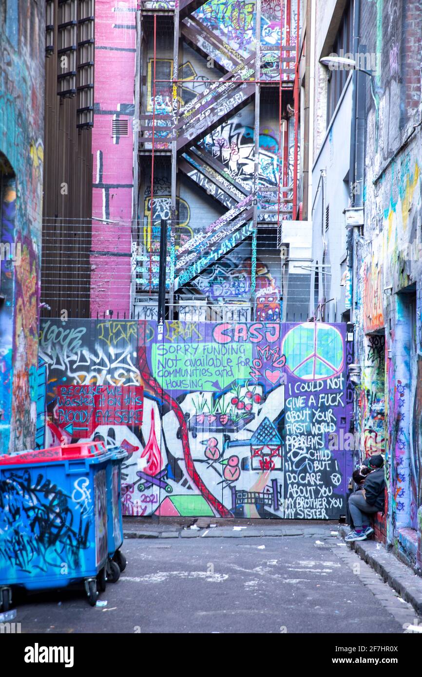Hosier Lane Melbourne, street art in famous melbourne laneway, Victoria,Australia Stock Photo