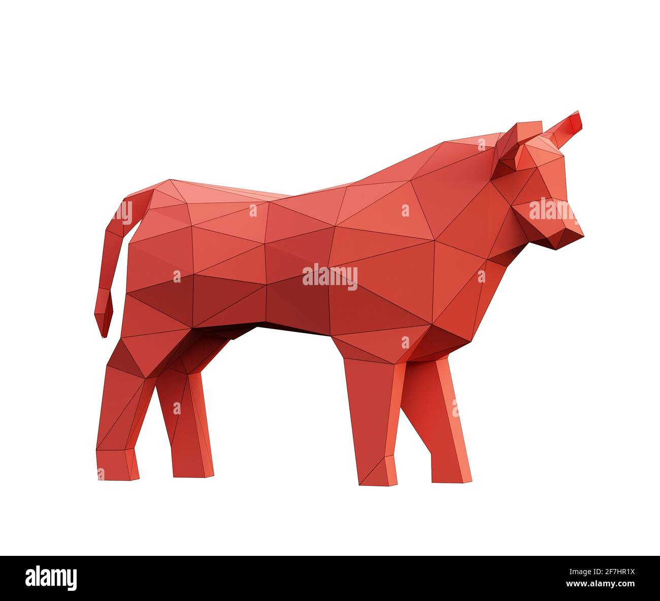Sculpture of a low poly Red Bull, isolated on white, low polygon animal, 3d  render Stock Photo - Alamy
