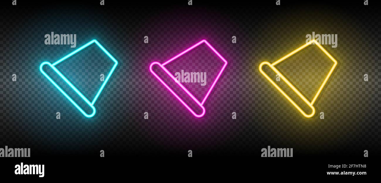 thimble vector icon yellow, pink, blue neon set. Tools vector icon on dark transparency background Stock Vector