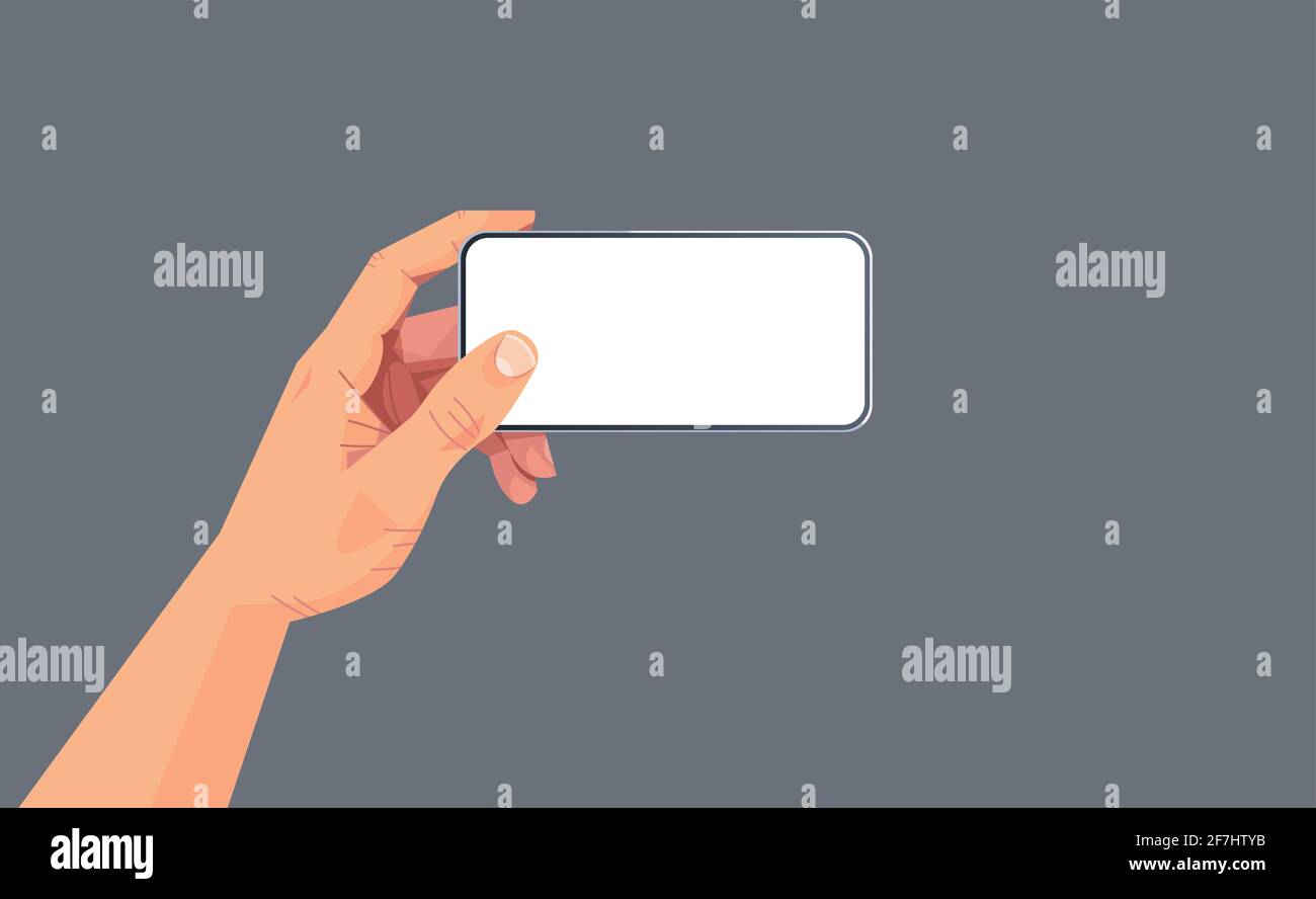 human hand holding smartphone with blank touch screen using mobile ...