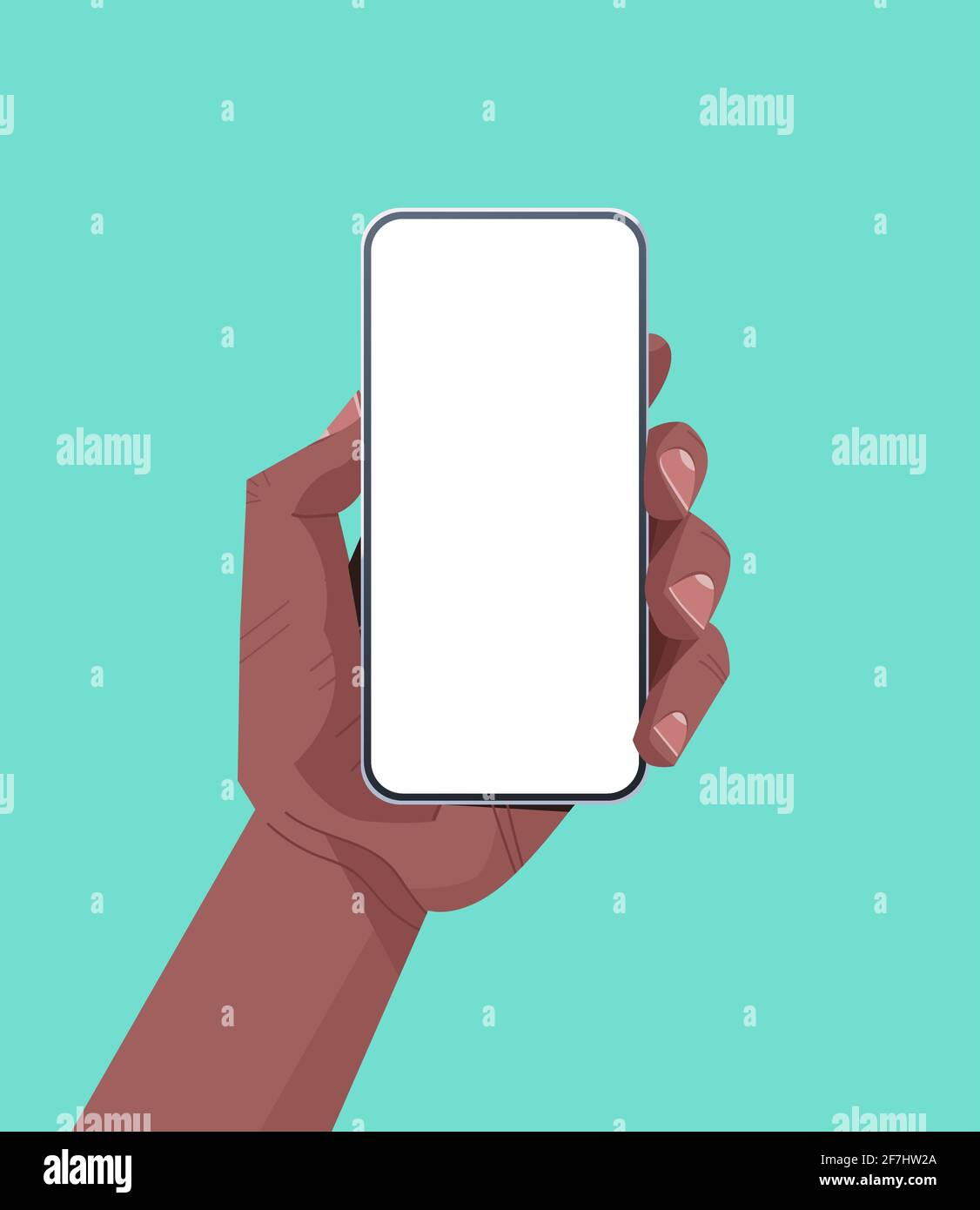 african american human hand holding smartphone with blank touch screen ...