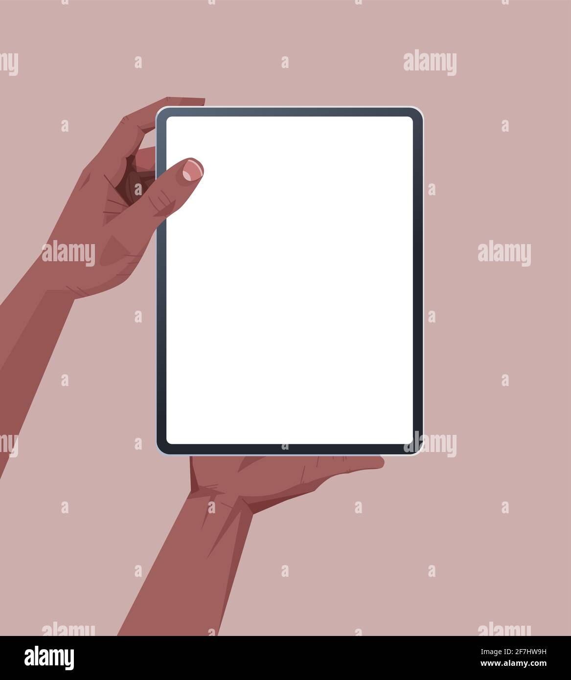 african american human hands holding tablet pc with blank touch screen ...