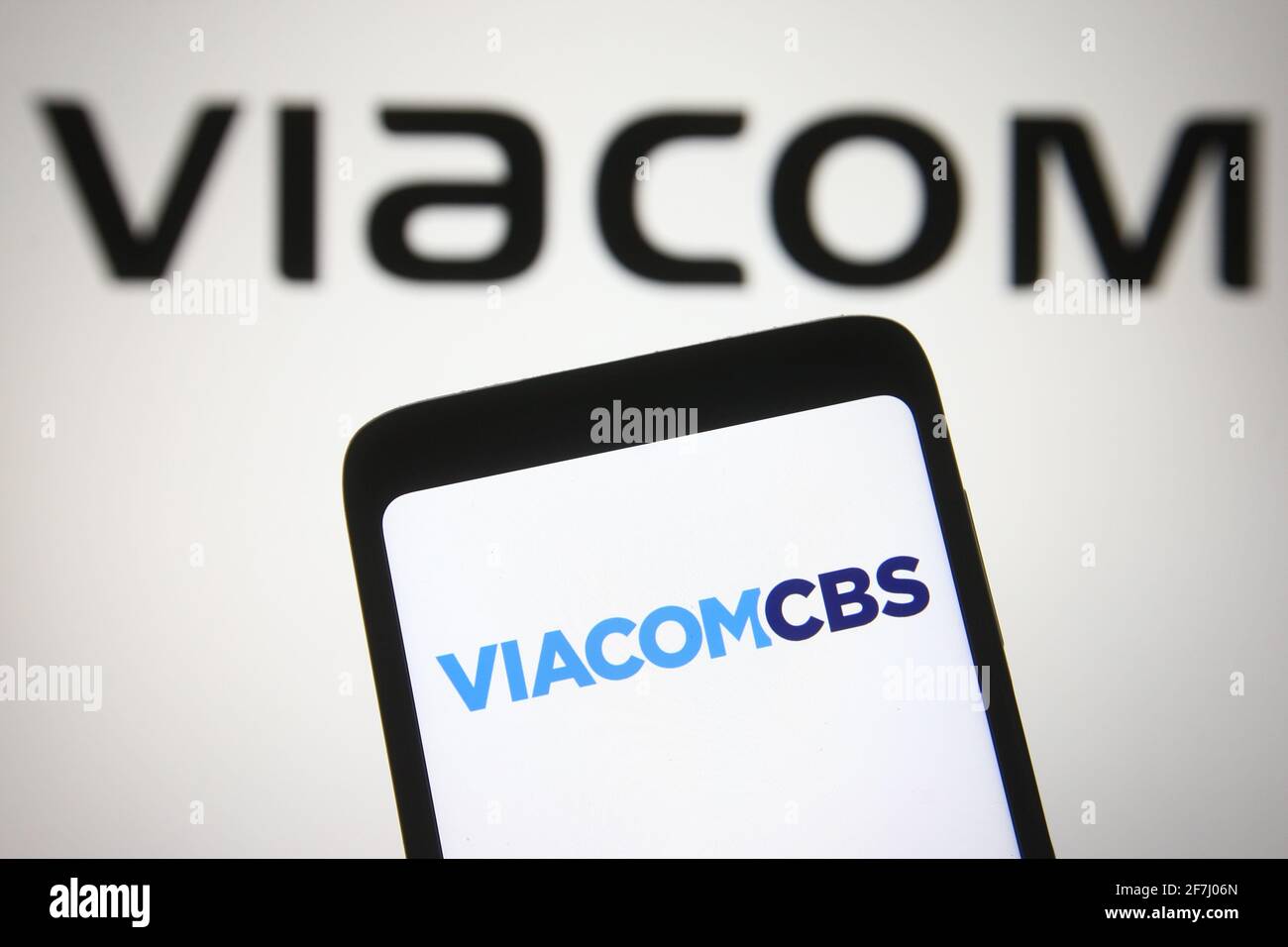 Ukraine. 07th Apr, 2021. In this photo illustration the ViacomCBS logo of a mass media company is seen on a smartphone screen. (Photo by Pavlo Gonchar/SOPA Images/Sipa USA) Credit: Sipa USA/Alamy Live News Stock Photo