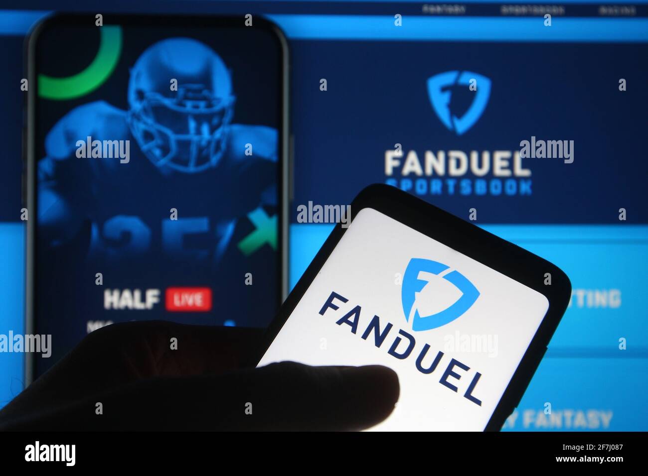 Ukraine. 07th Apr, 2021. In this photo illustration the FanDuel logo of a sports betting company is seen on a smartphone. (Photo by Pavlo Gonchar/SOPA Images/Sipa USA) Credit: Sipa USA/Alamy Live News Stock Photo