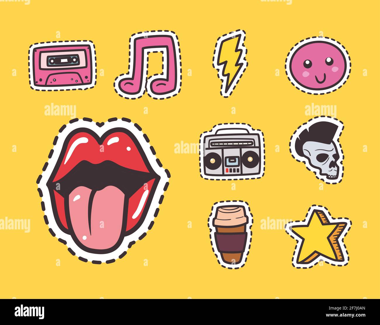 Vector set of linear fun patches,stickers,geometric shapes in 90s