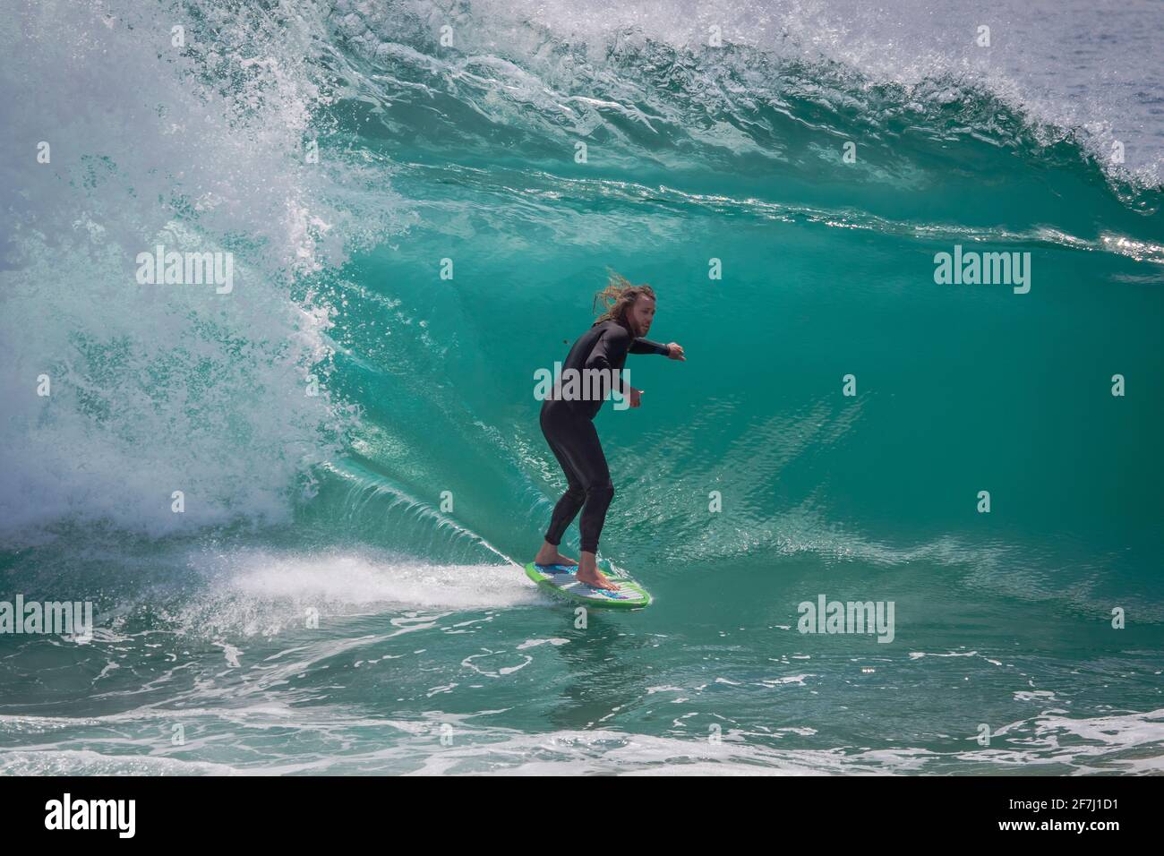 Skimboarder  surfing at the Wedge Newport Beach, California, USA Stock Photo