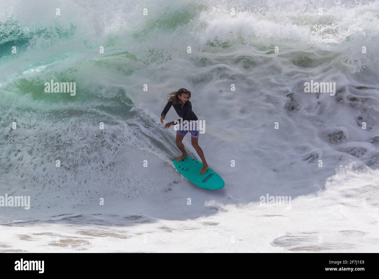 World Champion skimboarder Blair Conklin surfing at the Wedge Newport Beach, California, USA Stock Photo