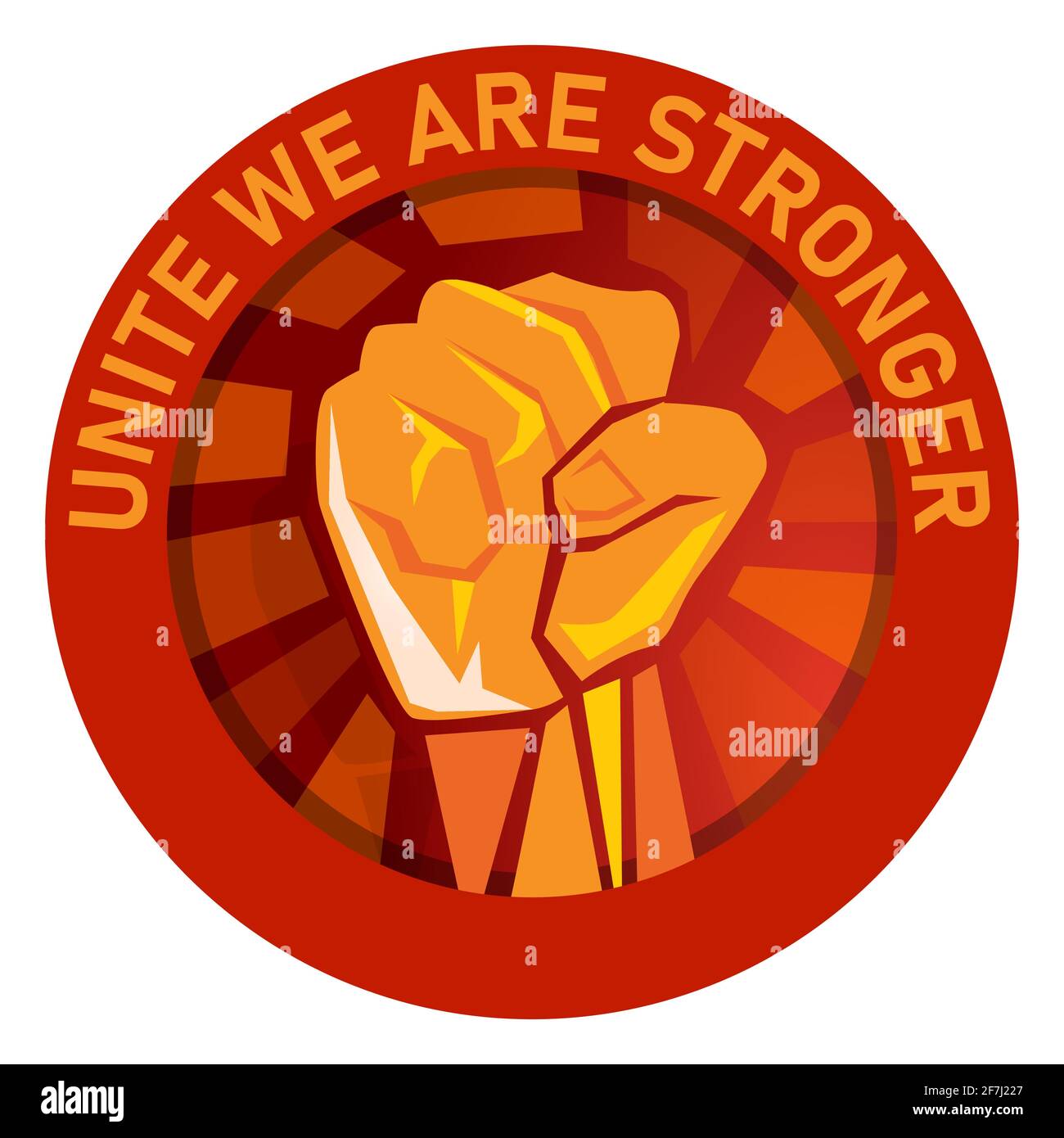 unite we are stronger labor union logo emblem hand fist raised vector symbol of strong fight freedom worker punch Stock Vector