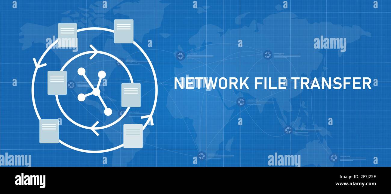 network file transfer NFT sharing exchanging document on internal company network Stock Vector