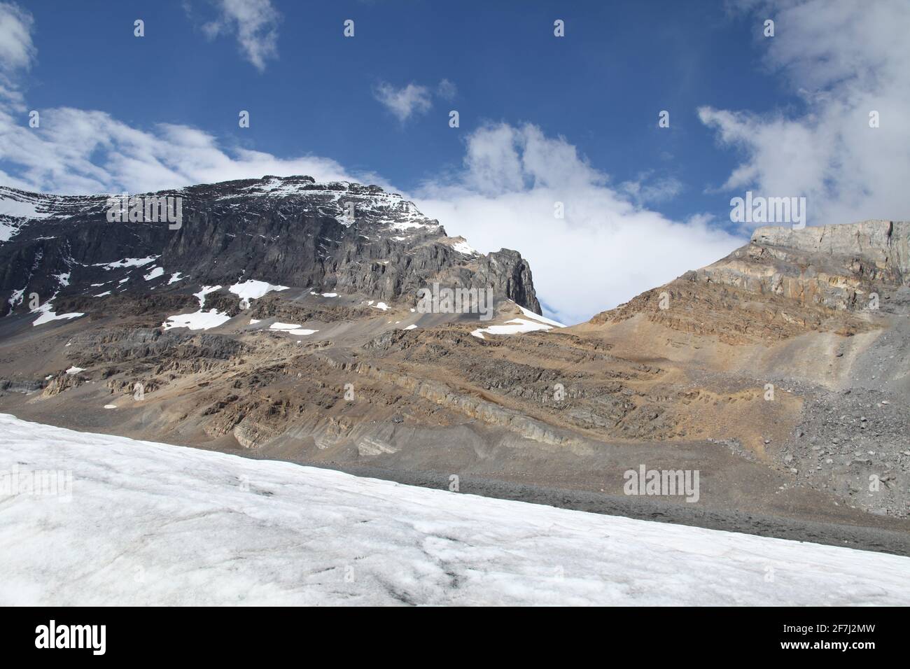 Looking to the north while standing on Athabasca Glacier, Jasper National Park, Alberta, Canada Stock Photo