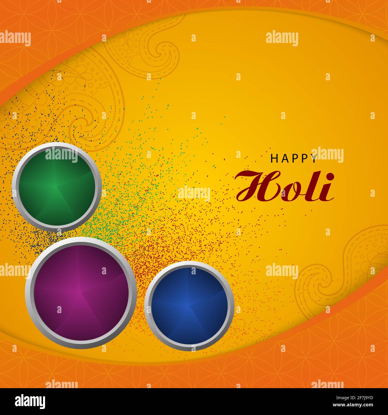Holi wishes with Colors on yellow orange background for social ...