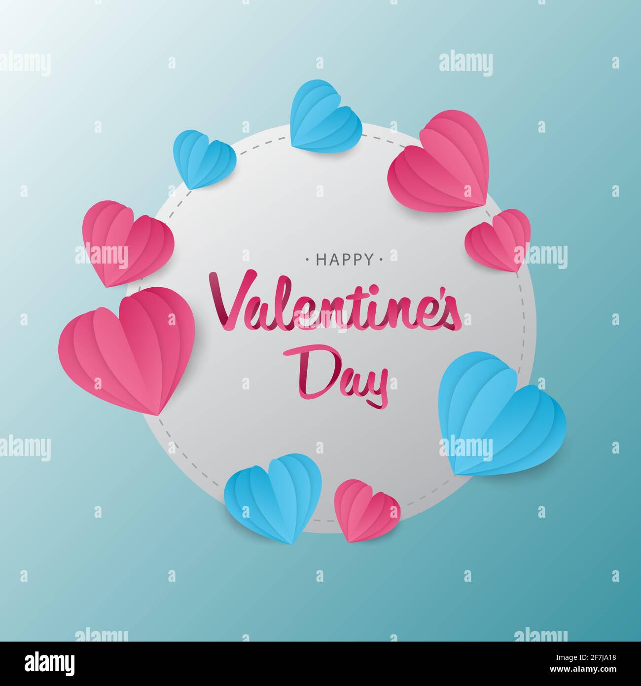 Valentines day Greeting Background with Pink and Blue Paper Hearts and ...