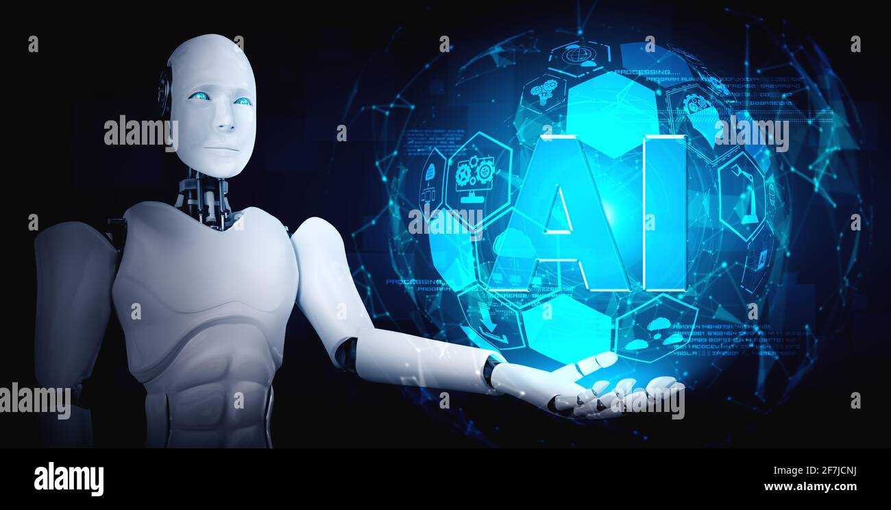 https://c8.alamy.com/comp/2F7JCNJ/ai-humanoid-robot-holding-virtual-hologram-screen-showing-concept-of-ai-brain-and-artificial-intelligence-thinking-by-machine-learning-process-3d-2F7JCNJ.jpg