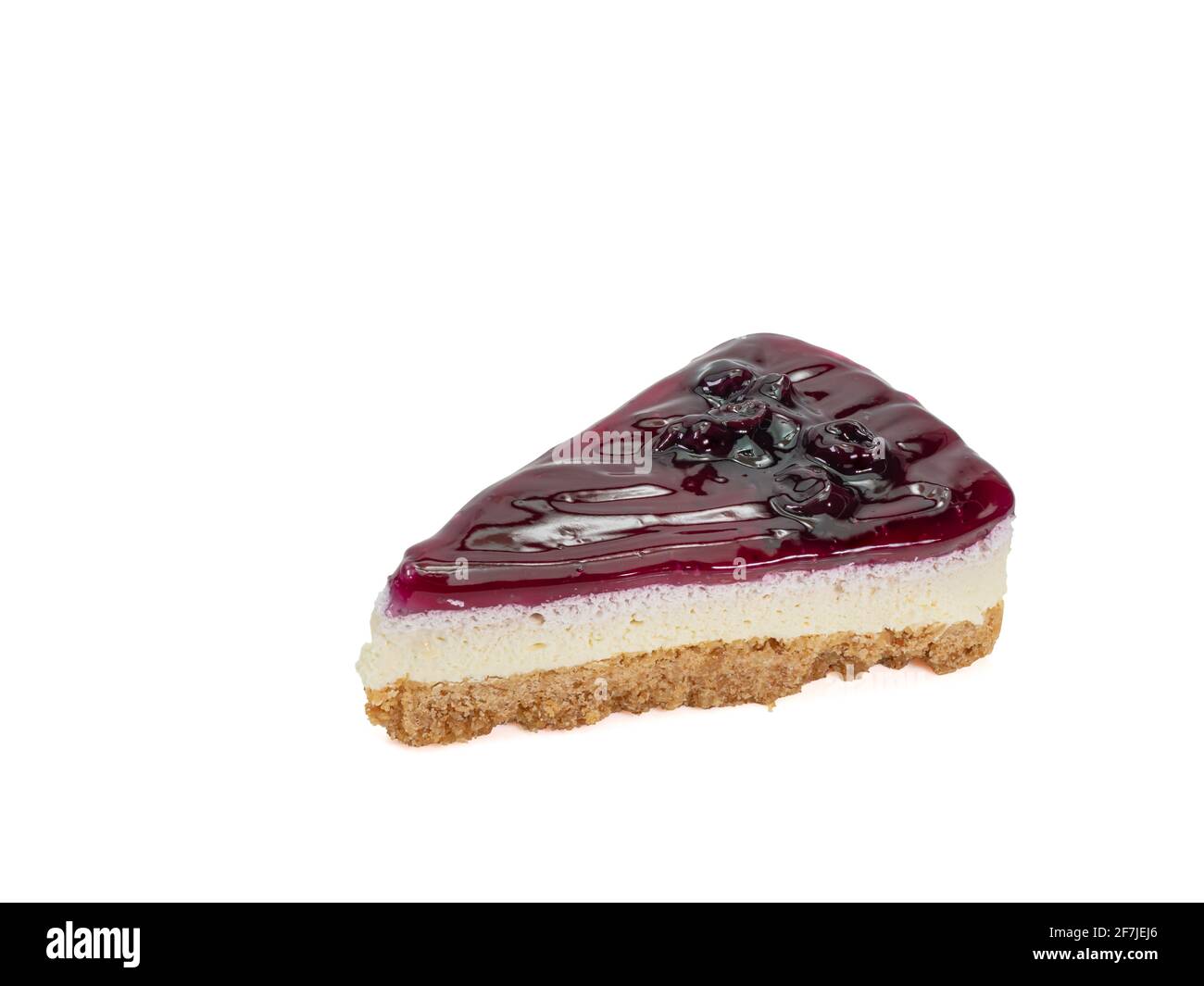 Blueberry cheese pie, a close up of homemade berries cheesecake bakery dessert isolated on white background. Stock Photo