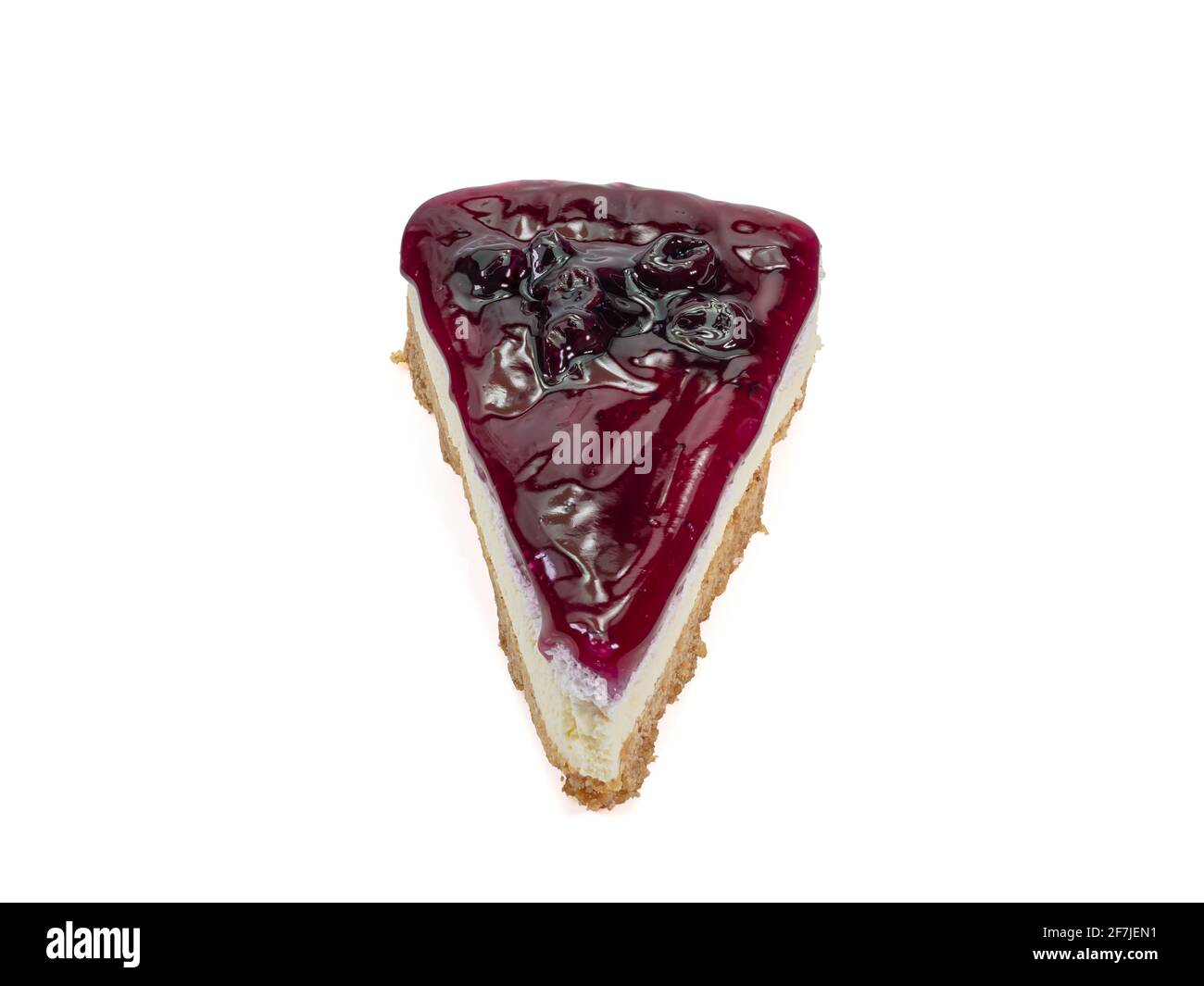 Blueberry cheese pie, a close up of homemade berries cheesecake bakery dessert isolated on white background. Stock Photo