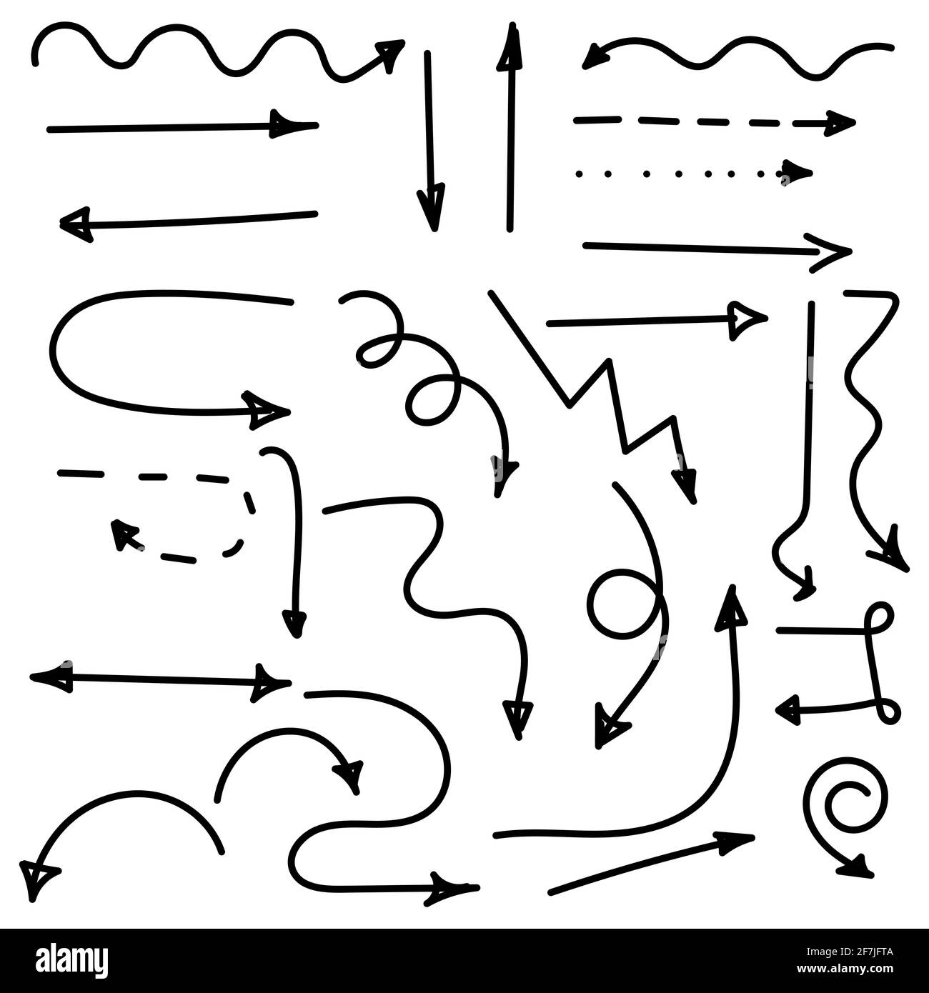 Set Of Hand Drawn Vector Curved Arrows Arrow Icons With Various Directions Doodle Style 9286