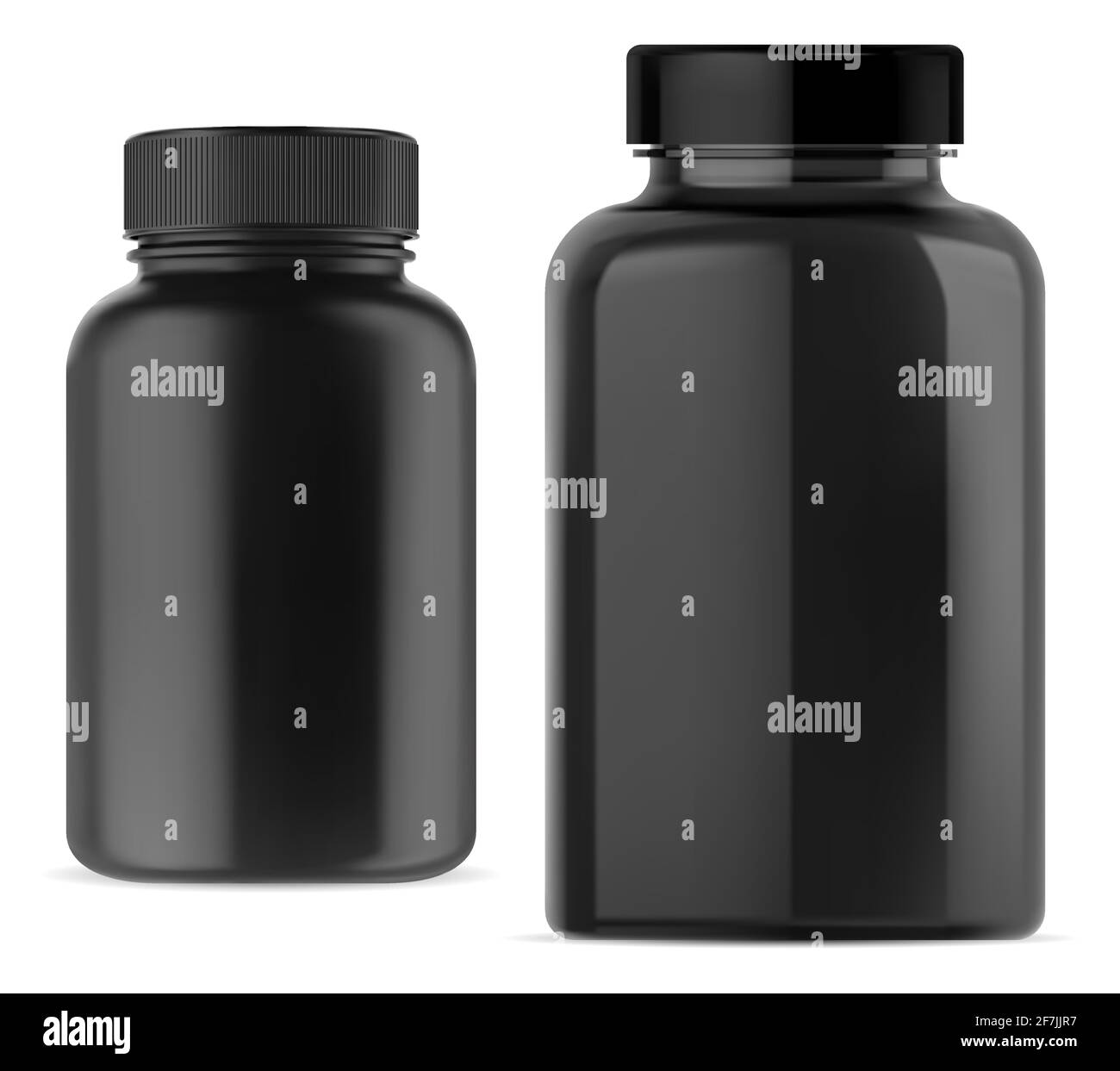 Black pill bottle, supplement jar mockup, plastic vitamin container
