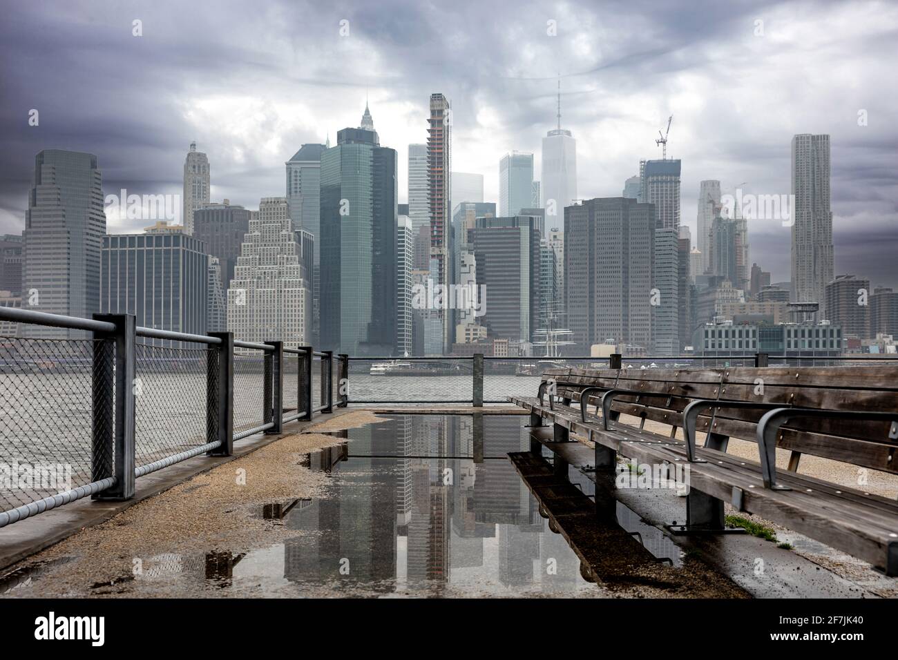 New York city skyline, cloudy sky background, rainy day. Manhattan