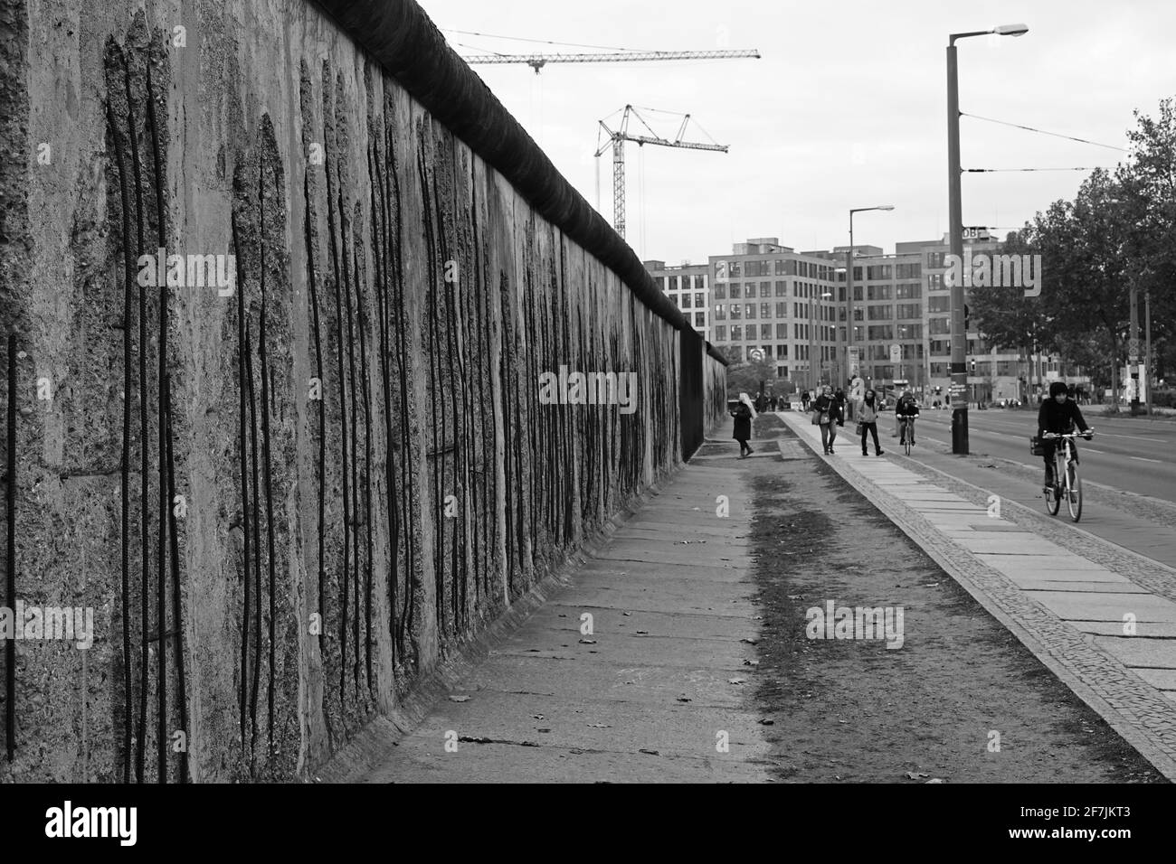 Berlin, Germany - November 1 2019: Black and white remains of Berlin Wall at Bernauer Street Stock Photo