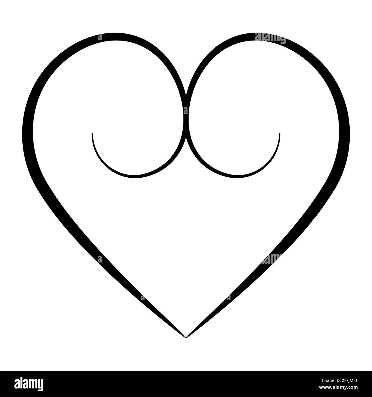 Elegant heart with calligraphic contours, vector buttocks heart shape with calligraphic swirls symbol love Stock Vector