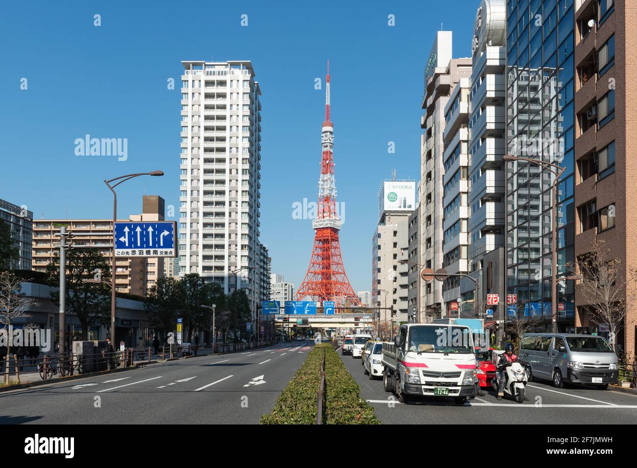 Tokyo, Japan - December 09, 2015: View of Tokyo Tower . Tokyo street scene. Stock Photo