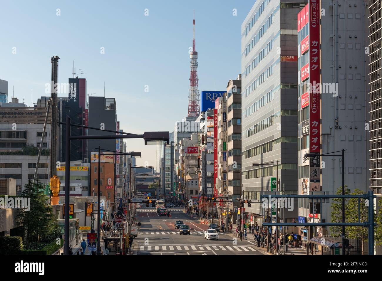 Tokyo, Japan - December 09, 2015: Tokyo, Japan - December 09, 2015: View of Tokyo Tower . Tokyo street scene. Stock Photo