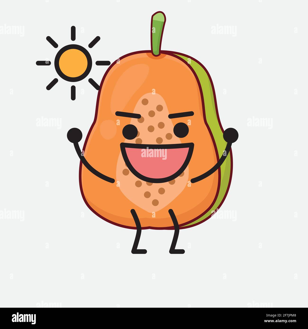 Vector Illustration of Papaya Fruit Character with cute face, simple