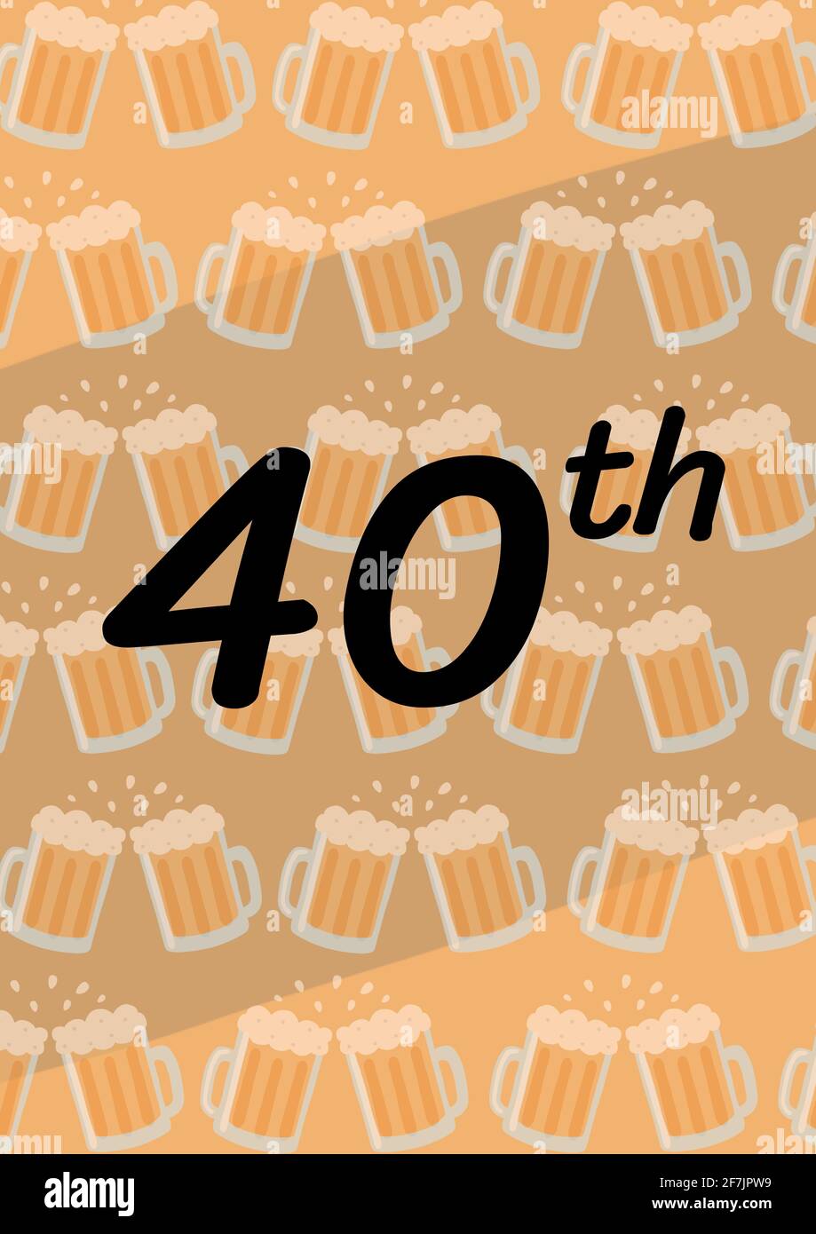 40th written in black with chinking beer mugs in repeat on pale brown background Stock Photo