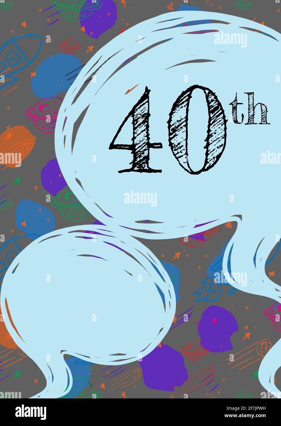 40th written in black in speech bubble on invite with empty speech bubble and painterly background Stock Photo