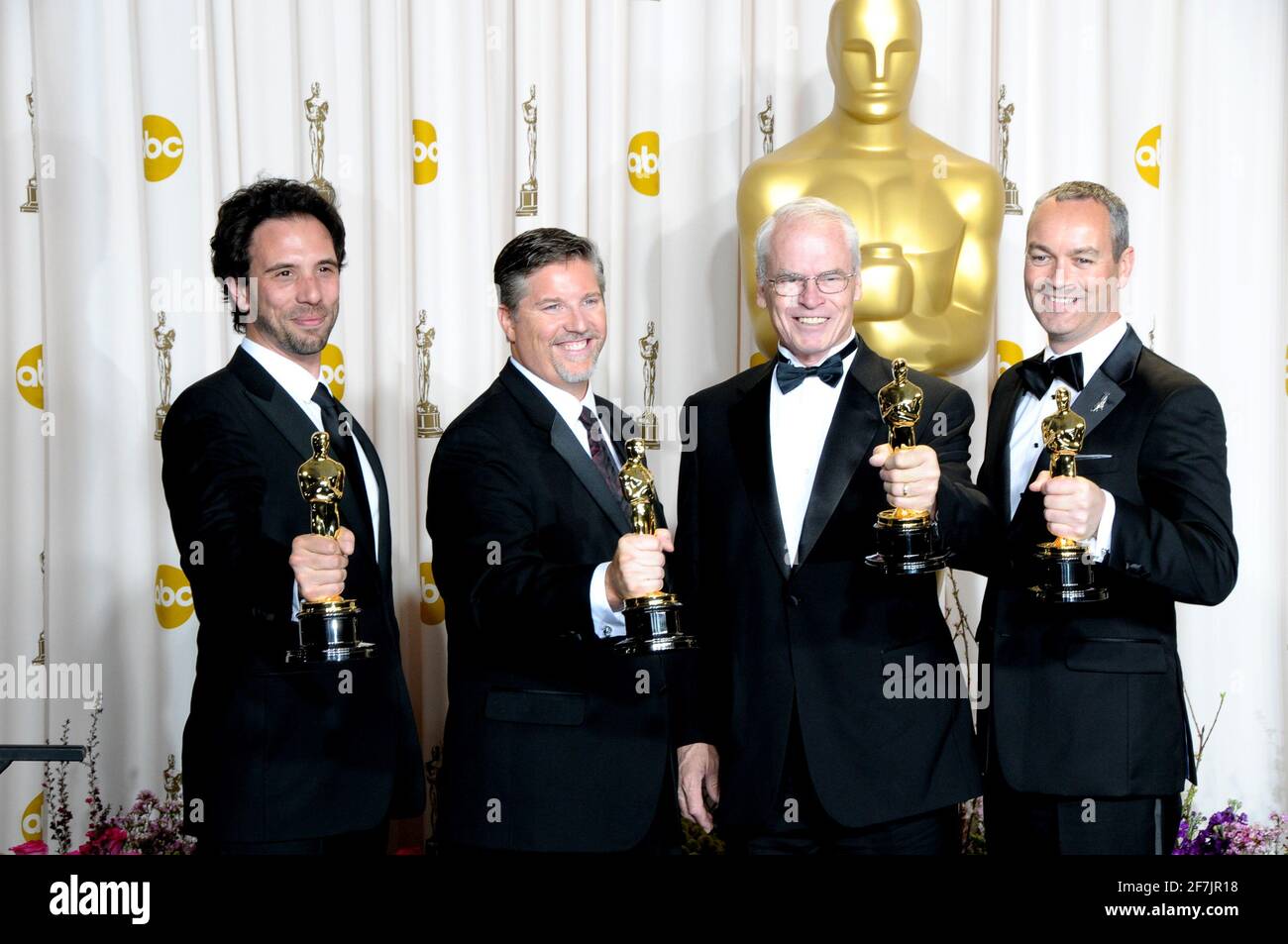 Bill Westenhofer, Guillaume Rocherson, Erik-Jan DeBoer, Donald R. Elliot at the Press Room 85th Academy Awards 2013 - Oscars - at the Dolby Theatre Stock Photo