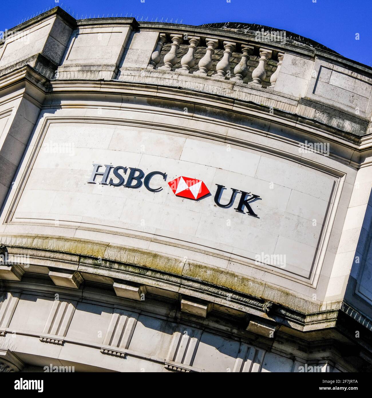 Kingston, London UK, April 7 2021, High Street Branch Of HSBC Bank Logo Building Exterior No People Stock Photo