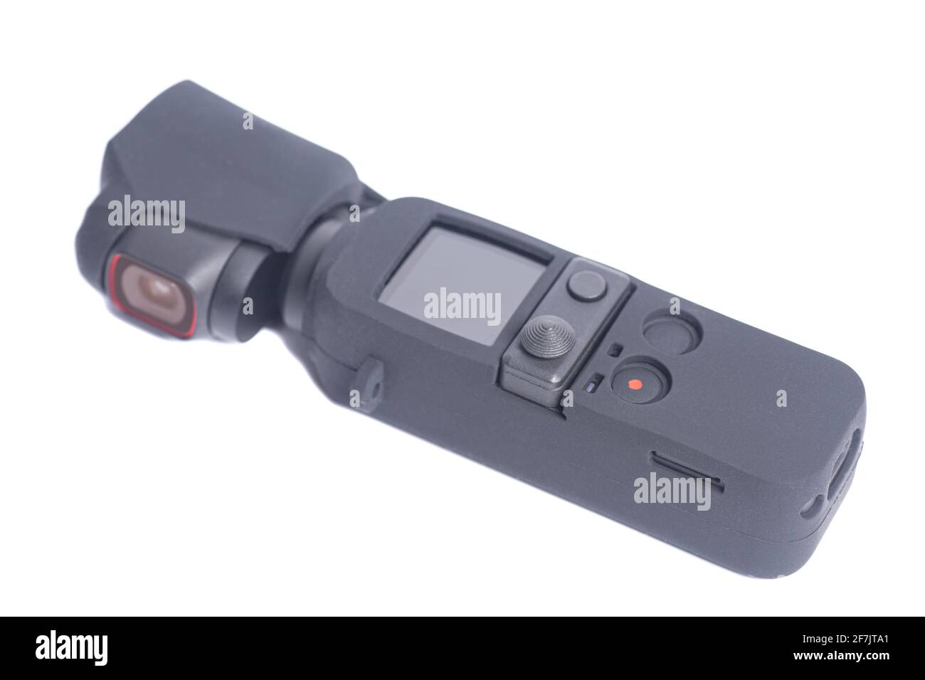 Action Camera in case isolated on white background. Stock Photo