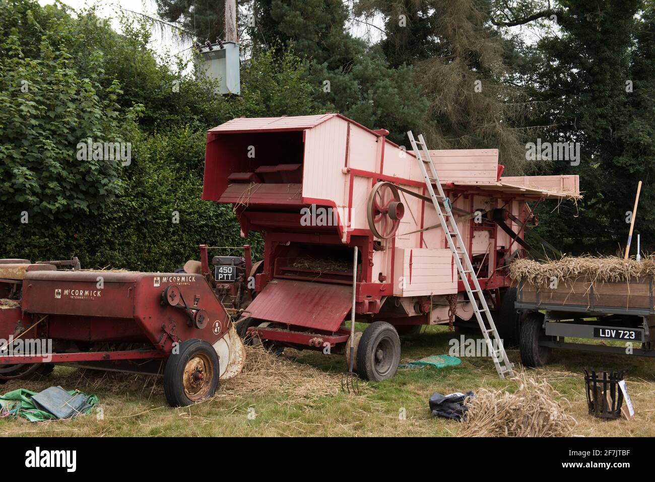 Collection of Vintage Balers, Including a McCormick International B47 at Chagford Agricultural Show Stock Photo